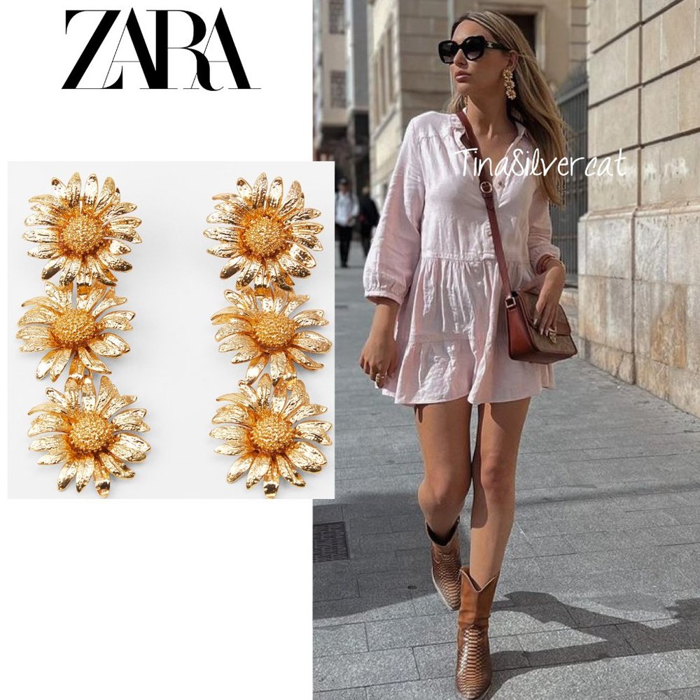 BLOGGER'S FAVE! Zara 2 Piece Set Daisy Earrings And Daisy Necklace NWT - Picture 5 of 16